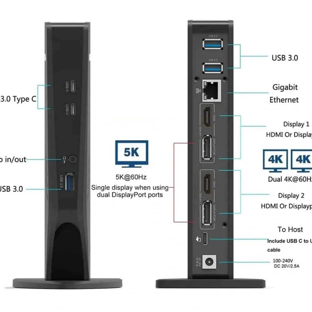 WL-UG69DK5 USB-C Dual 4K Ultra HD Multiple-Display Universal Docking Station-NWT